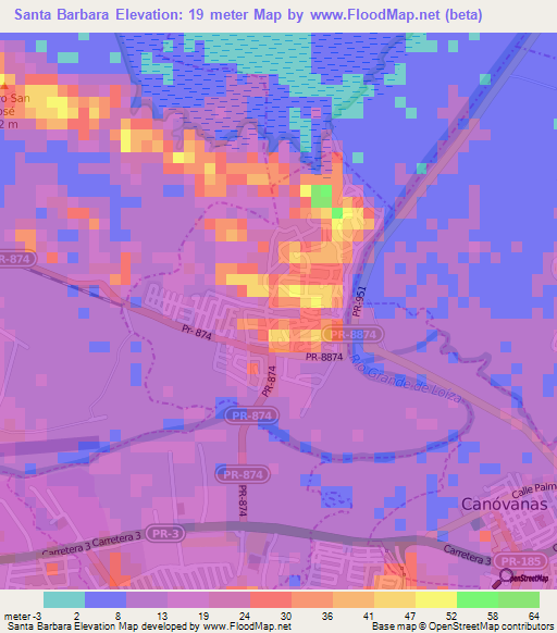 Santa Barbara,Puerto Rico Elevation Map