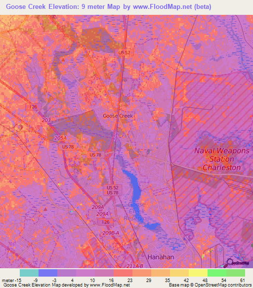 Elevation of Goose Creek,US Elevation Map, Topography, Contour