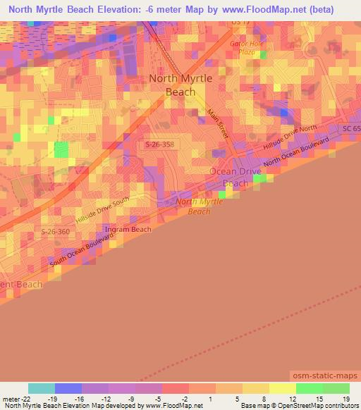 North Myrtle Beach,US Elevation Map