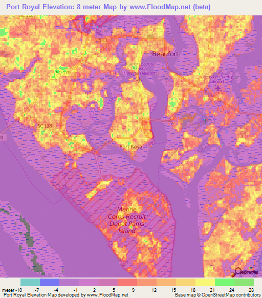 Elevation of Port Royal,US Elevation Map, Topography, Contour