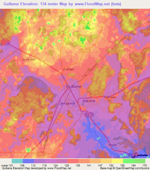 Gulbene,Latvia Elevation Map