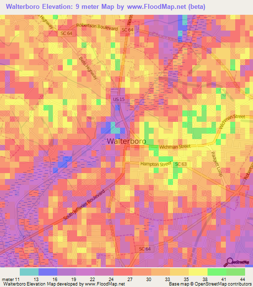 Walterboro,US Elevation Map