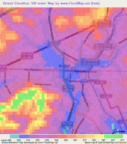 Bristol,US Elevation Map