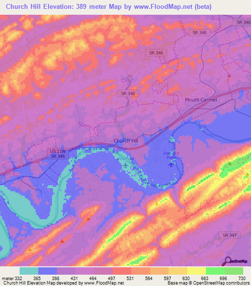 Church Hill,US Elevation Map