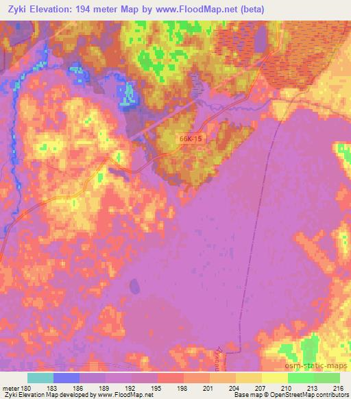 Zyki,Russia Elevation Map