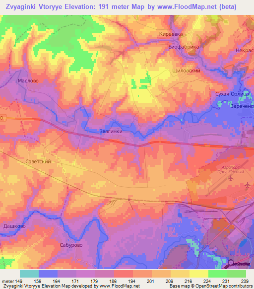 Zvyaginki Vtoryye,Russia Elevation Map