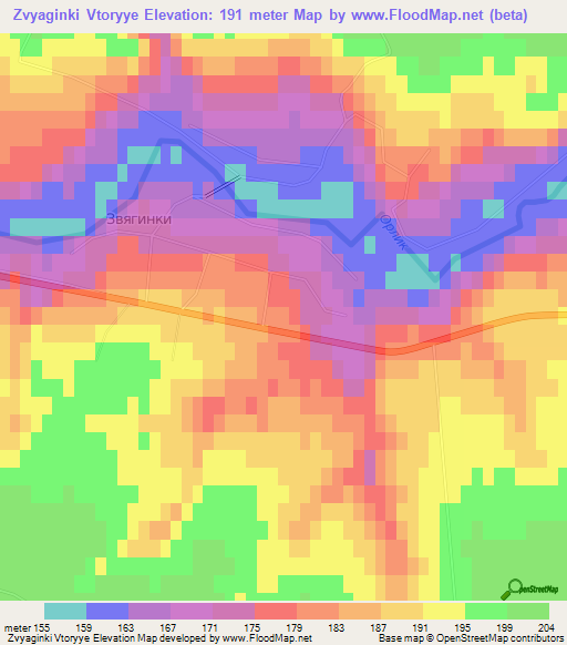 Zvyaginki Vtoryye,Russia Elevation Map