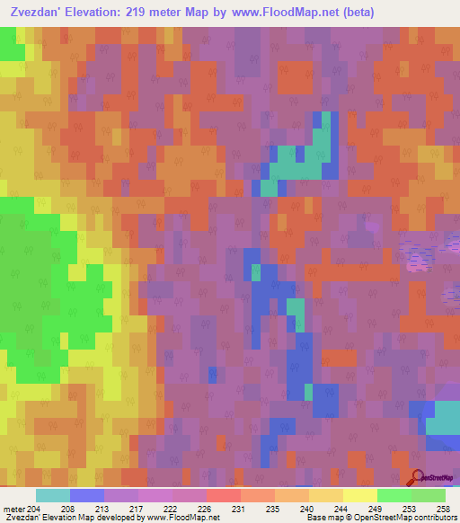 Zvezdan',Russia Elevation Map