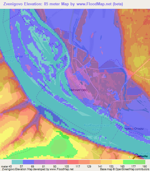 Zvenigovo,Russia Elevation Map