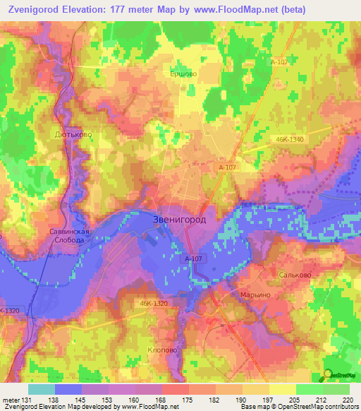 Zvenigorod,Russia Elevation Map