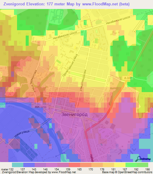 Zvenigorod,Russia Elevation Map