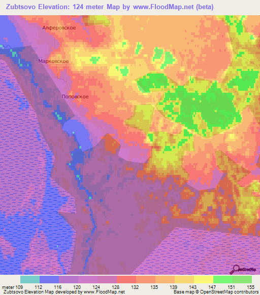 Zubtsovo,Russia Elevation Map