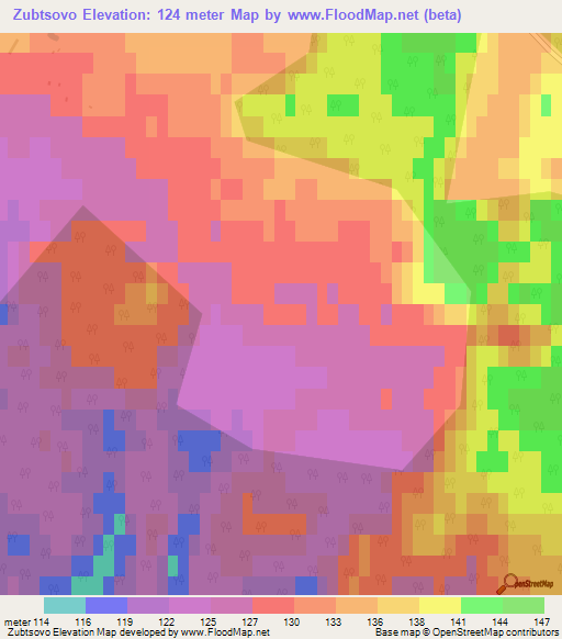 Zubtsovo,Russia Elevation Map