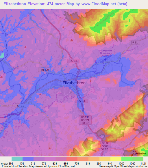 Elizabethton,US Elevation Map