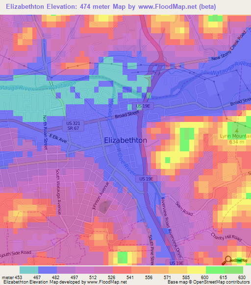 Elizabethton,US Elevation Map