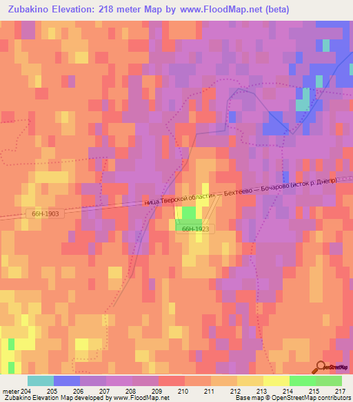 Zubakino,Russia Elevation Map