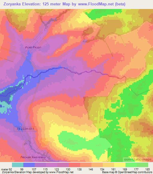 Zoryanka,Russia Elevation Map