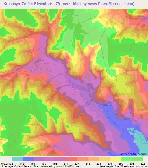 Krasnaya Zor'ka,Russia Elevation Map