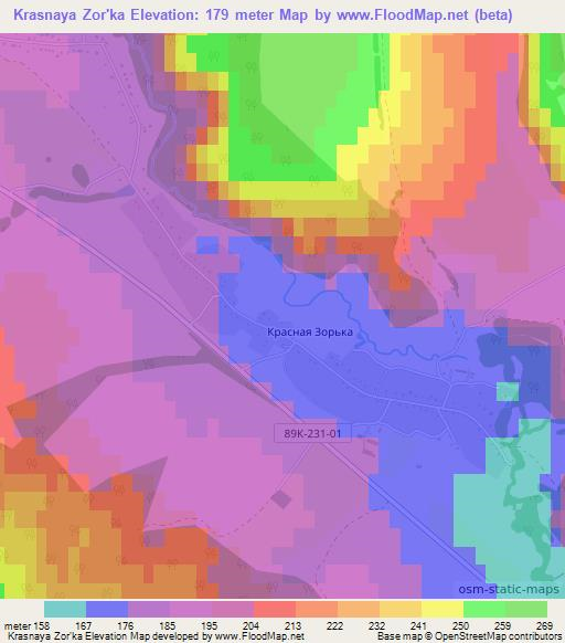 Krasnaya Zor'ka,Russia Elevation Map