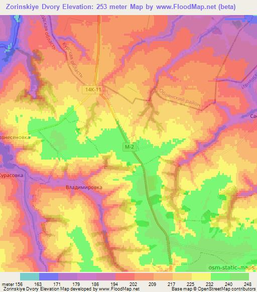 Zorinskiye Dvory,Russia Elevation Map