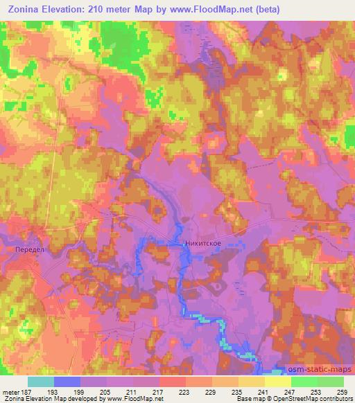 Zonina,Russia Elevation Map