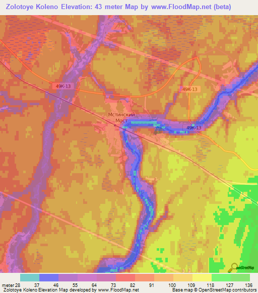 Zolotoye Koleno,Russia Elevation Map