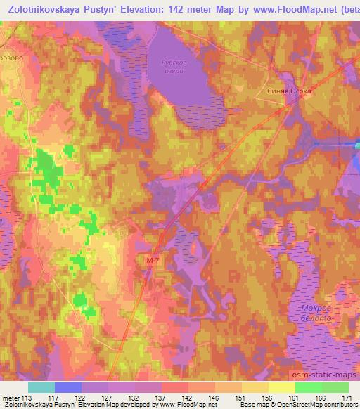 Zolotnikovskaya Pustyn',Russia Elevation Map