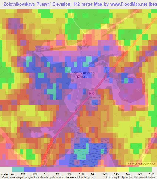 Zolotnikovskaya Pustyn',Russia Elevation Map