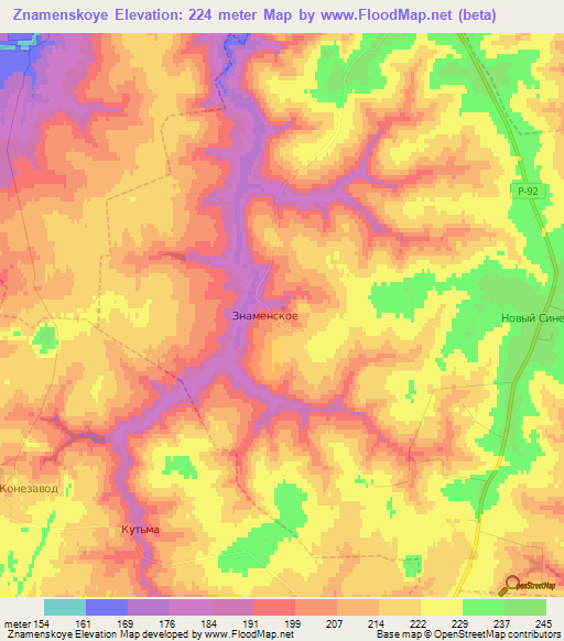 Znamenskoye,Russia Elevation Map