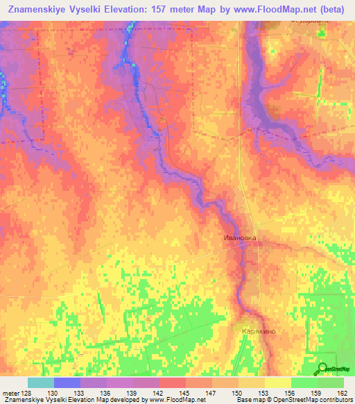 Znamenskiye Vyselki,Russia Elevation Map