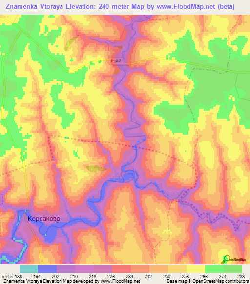 Znamenka Vtoraya,Russia Elevation Map