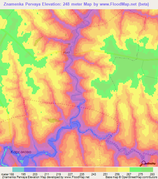 Znamenka Pervaya,Russia Elevation Map