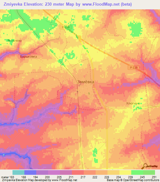 Zmiyevka,Russia Elevation Map