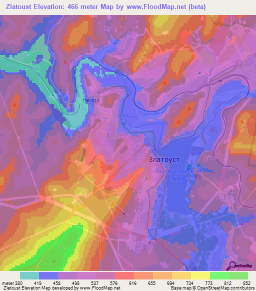 Zlatoust,Russia Elevation Map