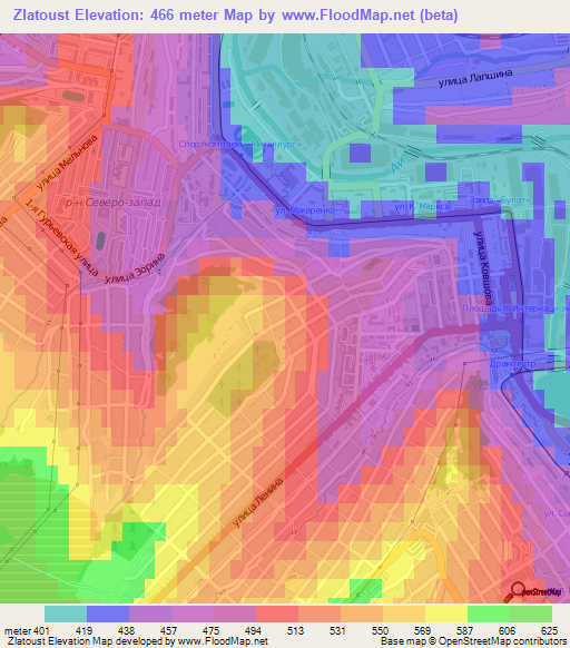 Zlatoust,Russia Elevation Map