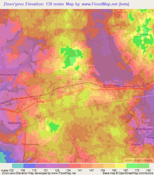 Zinov'yevo,Russia Elevation Map