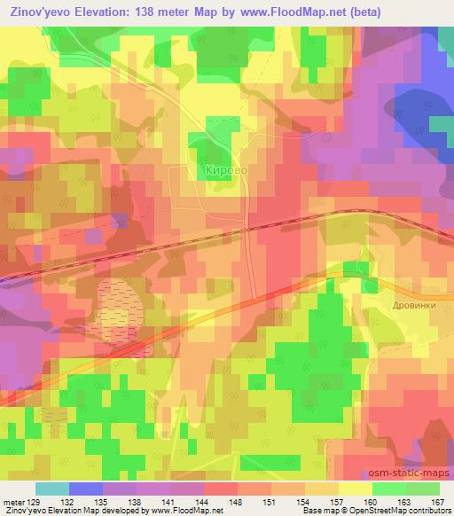 Zinov'yevo,Russia Elevation Map