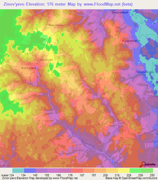 Zinov'yevo,Russia Elevation Map