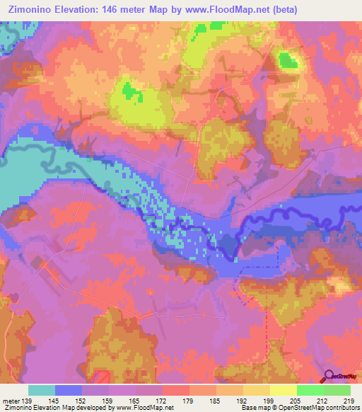 Zimonino,Russia Elevation Map