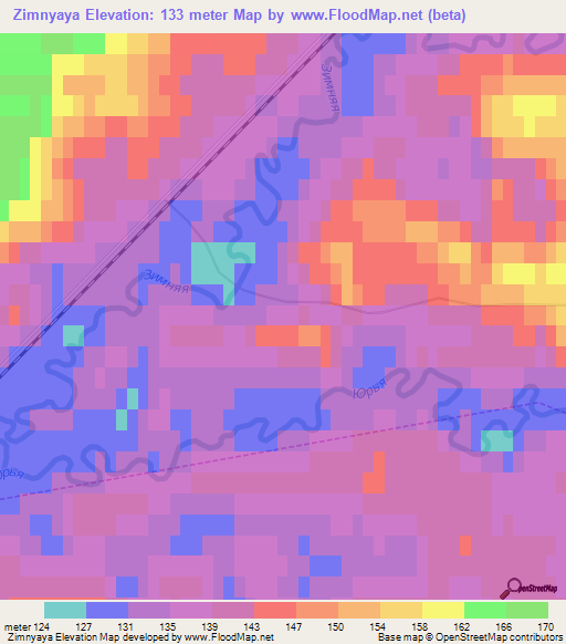 Zimnyaya,Russia Elevation Map