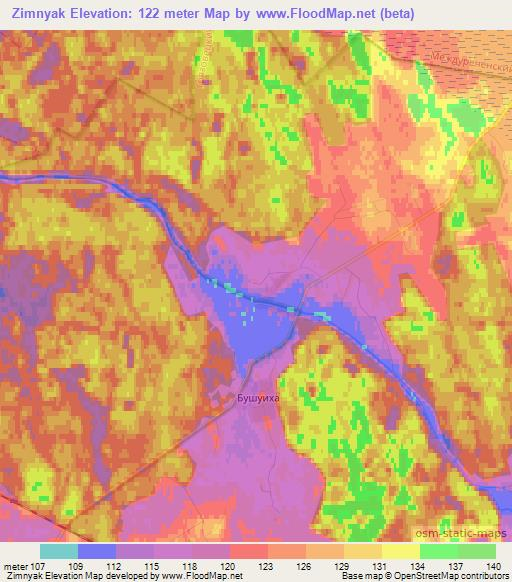 Zimnyak,Russia Elevation Map