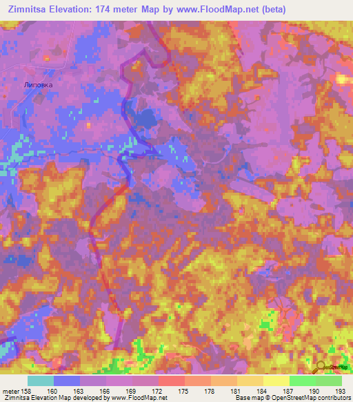 Zimnitsa,Russia Elevation Map