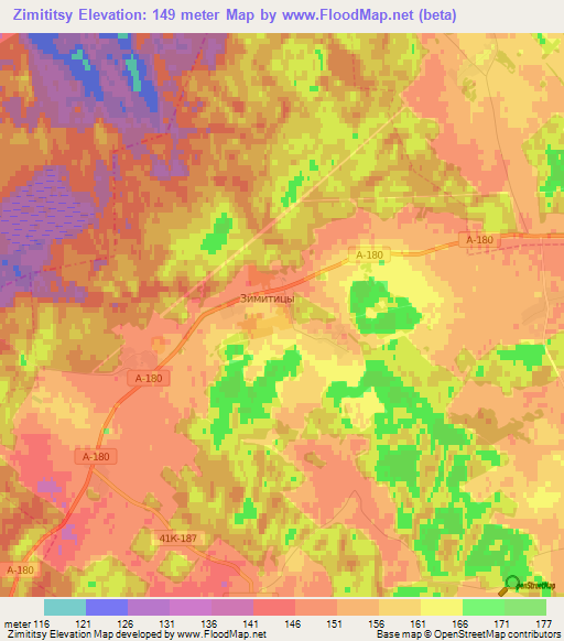 Zimititsy,Russia Elevation Map