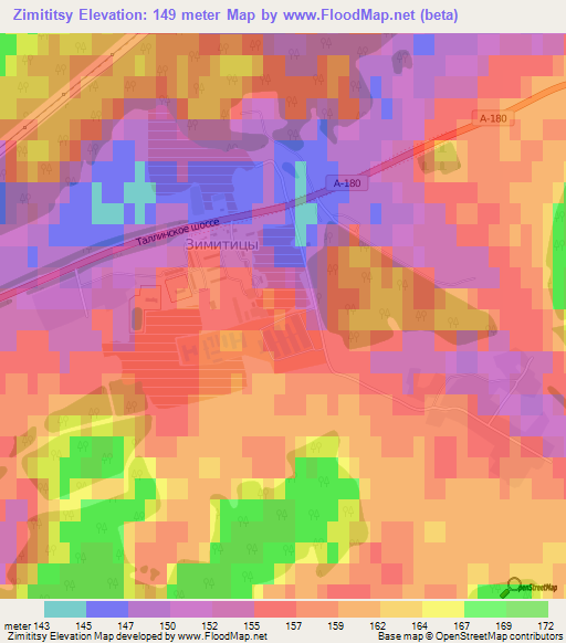 Zimititsy,Russia Elevation Map