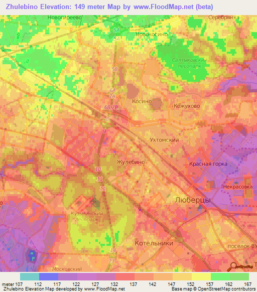 Zhulebino,Russia Elevation Map