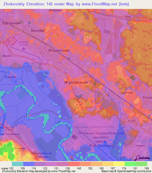 Zhukovskiy,Russia Elevation Map