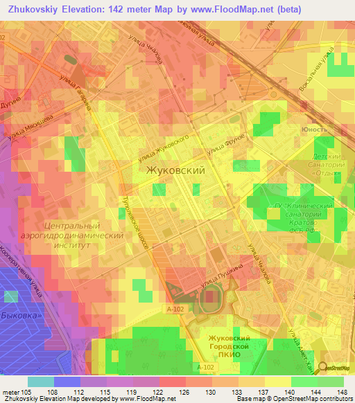 Zhukovskiy,Russia Elevation Map