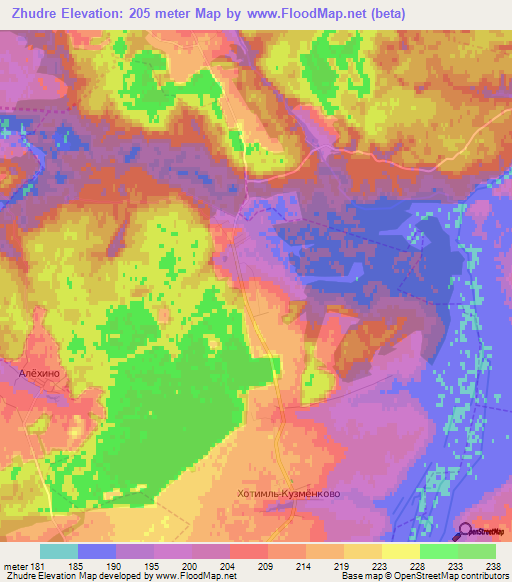 Zhudre,Russia Elevation Map