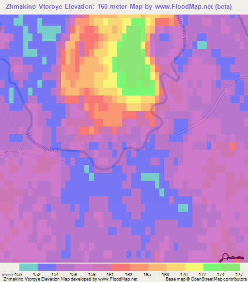 Zhmakino Vtoroye,Russia Elevation Map