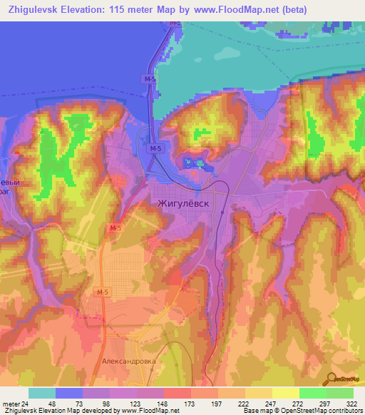 Zhigulevsk,Russia Elevation Map